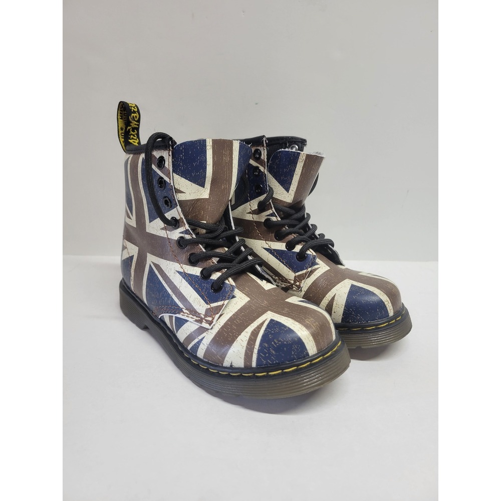 Dr. Martens Delaney Kids Union Jack Flag Boots Brown Blue‎ AW004 US 11 UK 10